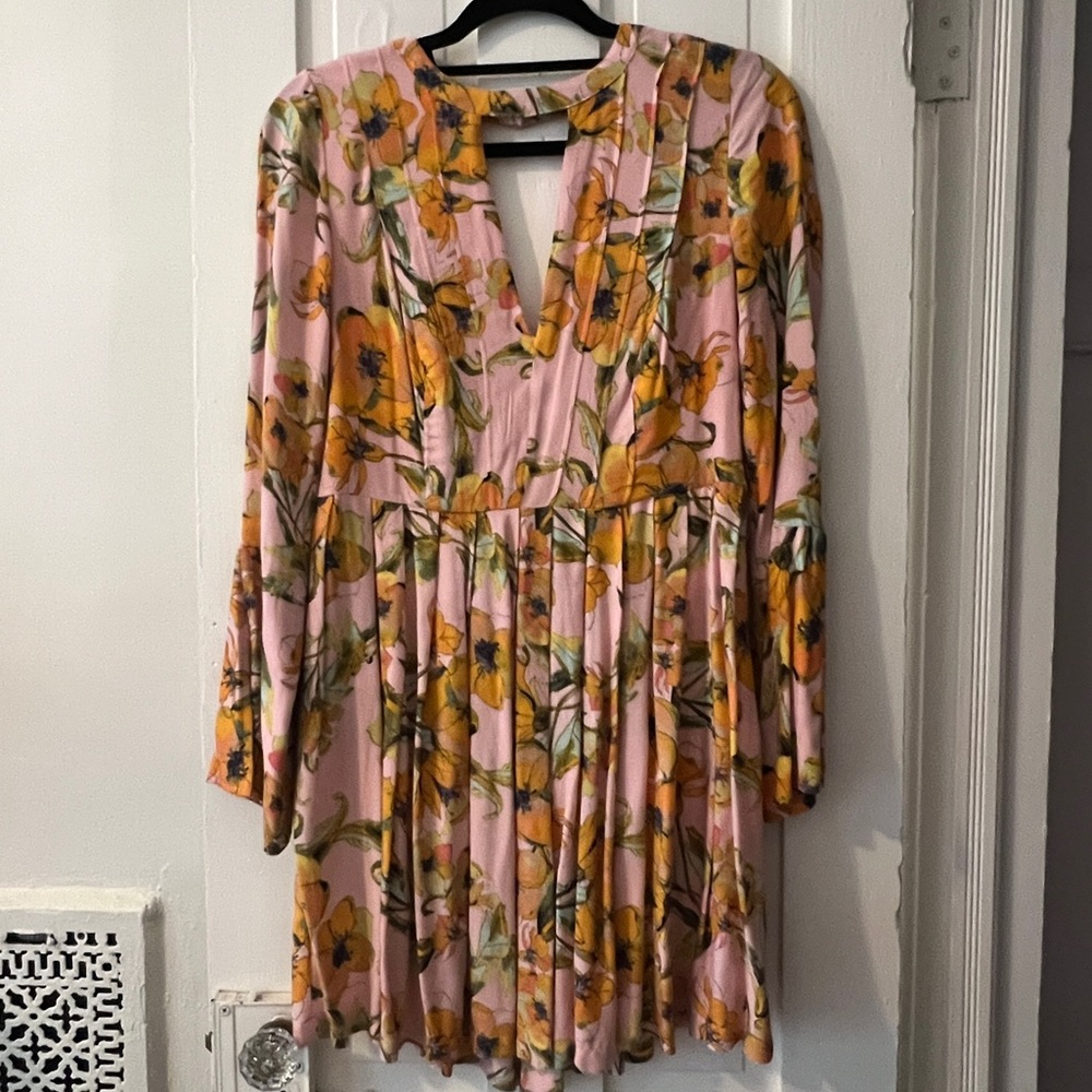 Floral Pink Dress with Yellow Print